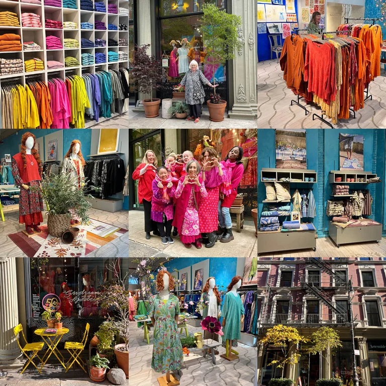 Ett kollage med bilder från Gudrun Sjödéns butik i New York.