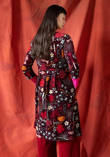 “Fyrverkeri” velour dress in organic cotton/recycled polyester - aubergine/mønstret