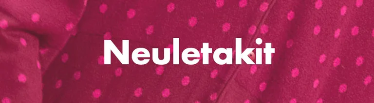 Pilkullinen kuvio, jossa valkoinen teksti ”Neuletakit”.