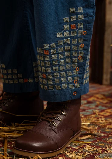 “Fields” embroidered organic cotton trousers - dark indigo