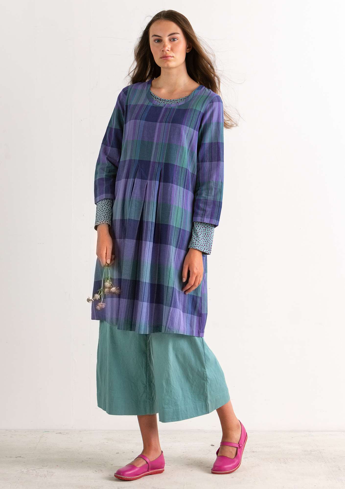 Kleid „Rut“ aus Öko-Baumwolle/Leinen mitternachtsblau-gemustert thumbnail