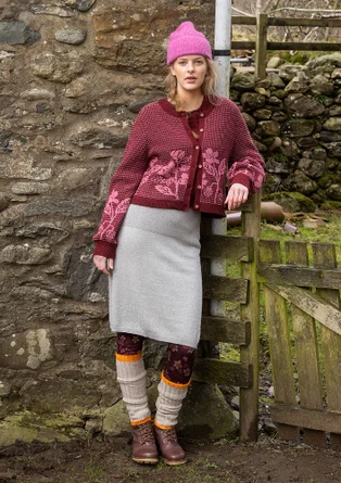 Geblümte Strickjacke „Hildur“ aus Wolle - granatapfel-melange