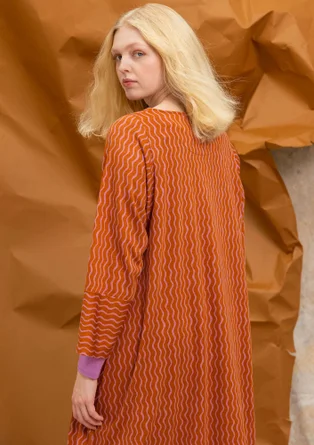 “Ellen” striped/solid-colour organic cotton/modal jersey dress - cinnamon/patterned