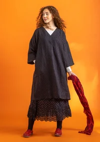 “Jasmine” woven linen dress - black/striped