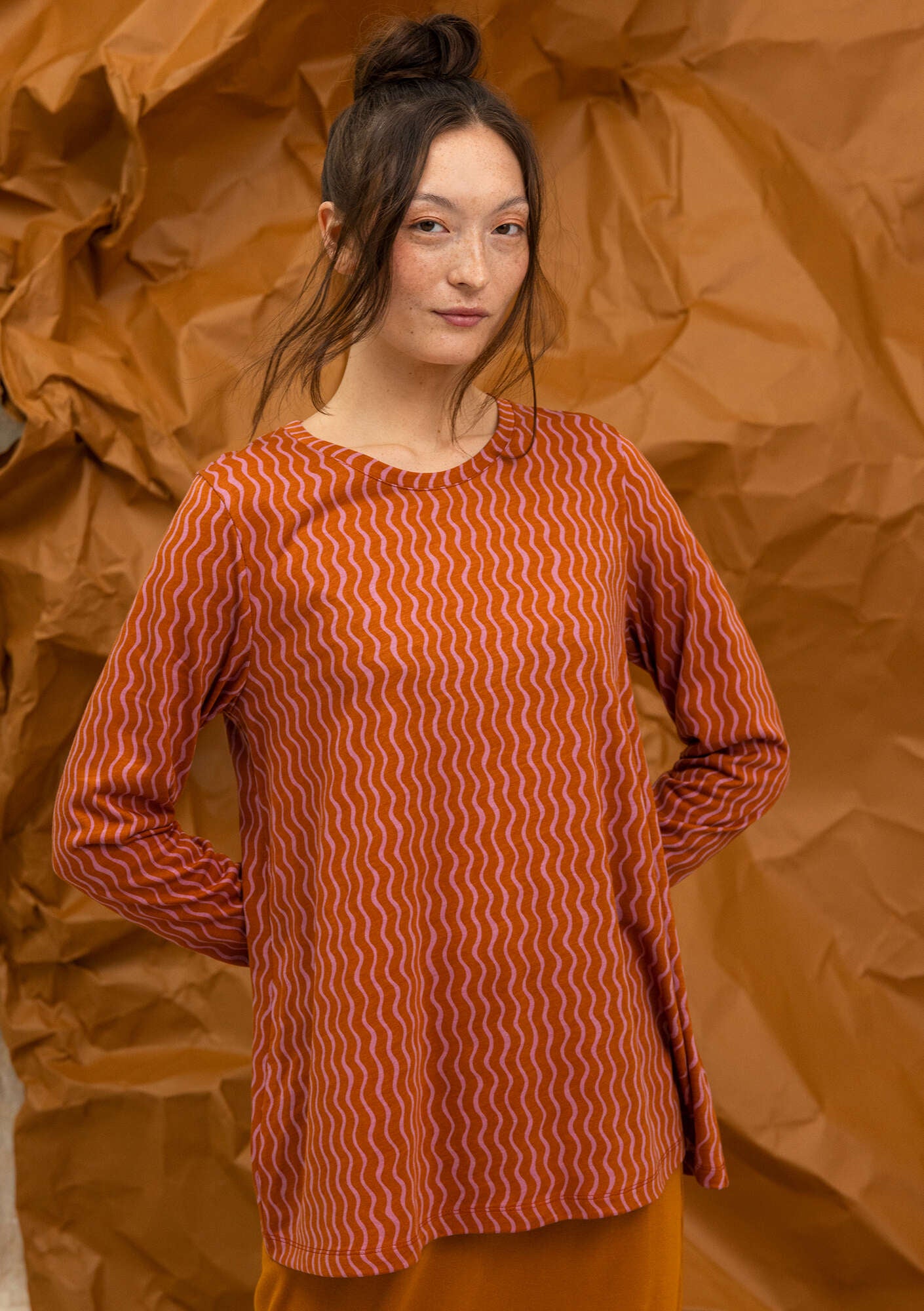 Ellen” striped/solid-colored jersey tunic in organic cotton/modal