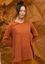 “Ellen” striped/solid-colour organic cotton/modal jersey tunic - cinnamon/patterned