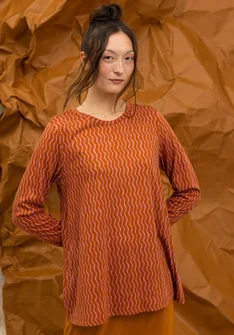 “Ellen” striped/solid-colour organic cotton/modal jersey tunic - cinnamon/patterned