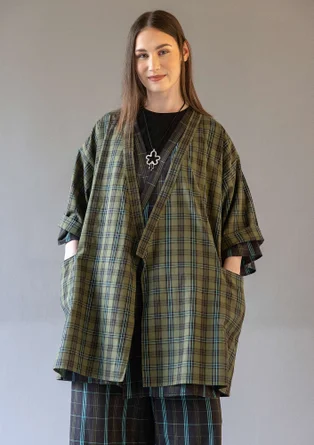 Kimono à carreaux "Coimbatore" en coton biologique - feuilles de bouleau