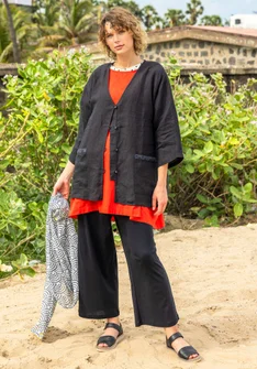 Woven linen jacket - black