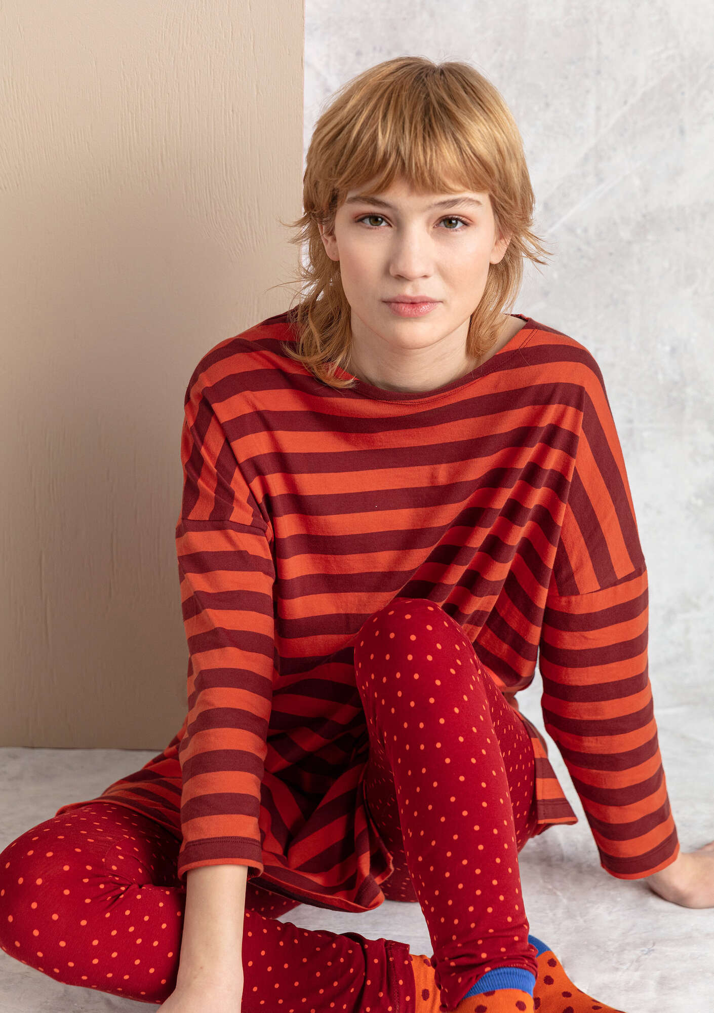 Striped tunic in organic cotton chili/agate red thumbnail