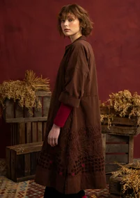 Besticktes Webkleid „Fields“ aus Bio-Baumwolle - dunkelschokolade