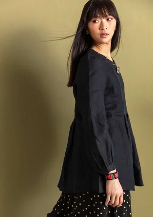 Vevd bluse «Fiona» i lin - svart