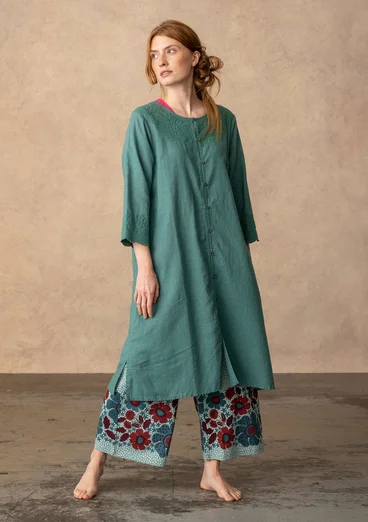 “Amisha” embroidered dress in a woven blend of organic cotton and linen - artemisia