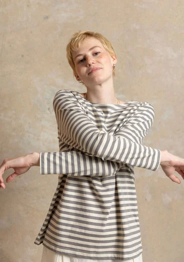Striped essential top in organic cotton - iron grey/feather