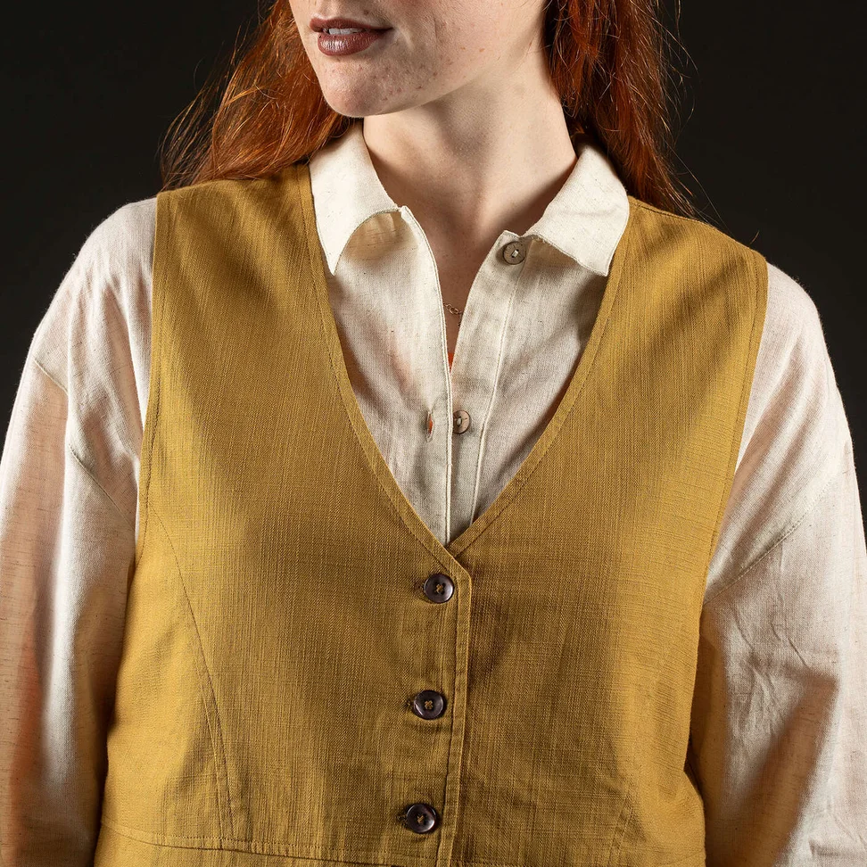 Vävd väst i ekologisk bomull - kamel