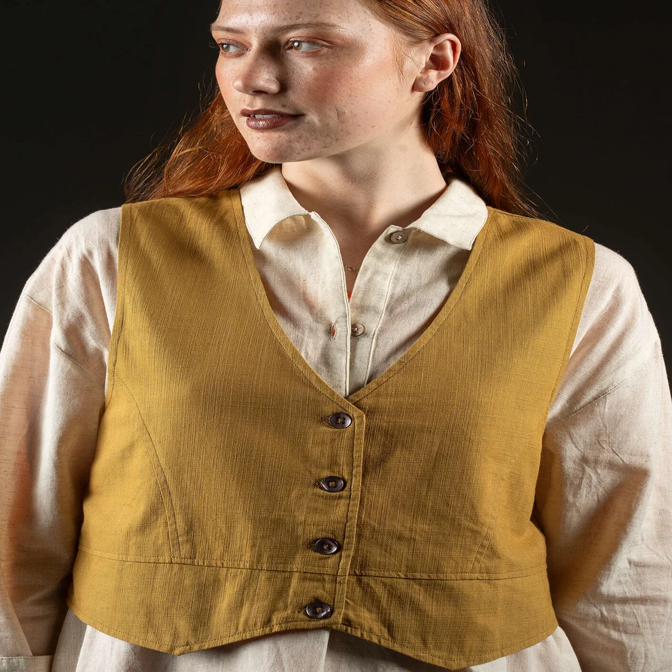 Gilet sans manches en coton biologique tissé - kamel