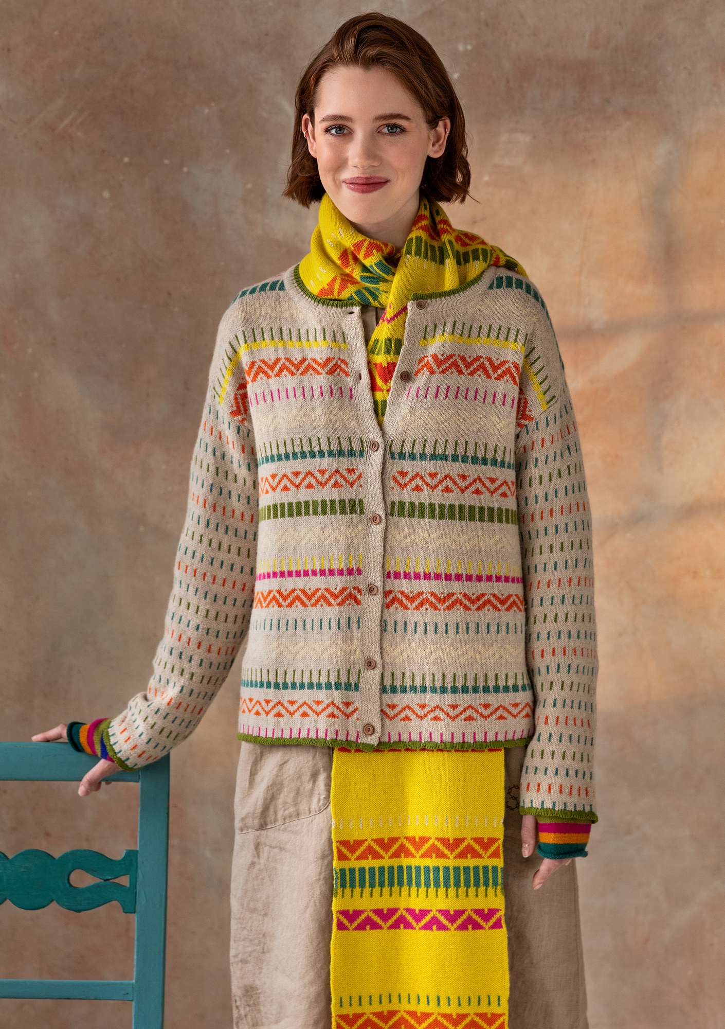 “Strikk” cardigan in a wool/hemp/recycled cotton blend natural melange thumbnail