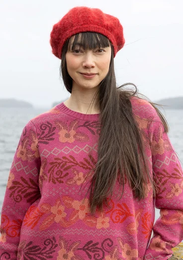 Knitted alpaca blend beret - parrot red/melange
