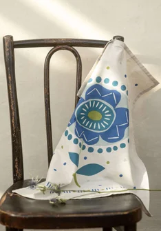 “Tulipanaros” kitchen towel in organic cotton - flax blue