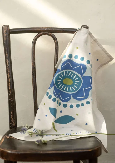 “Tulipanaros” kitchen towel in organic cotton - flax blue