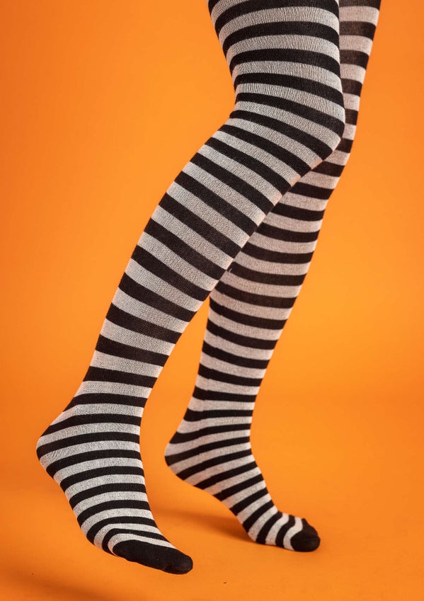 Stripete strømpebukse black/ecru