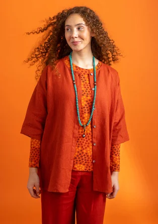 Vevd bluse «Alva» i lin - kobber/stripete