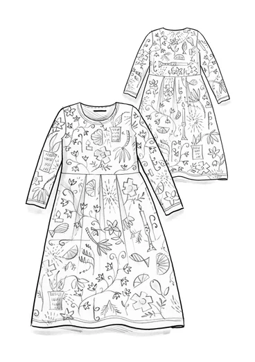 “Fyrverkeri” velour dress in organic cotton/recycled polyester - aubergine/mønstret