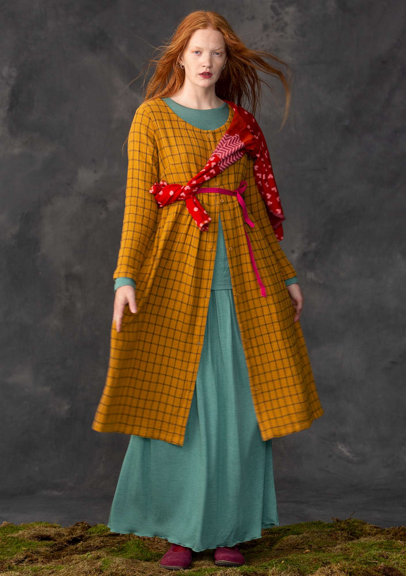 Dress in organic cotton mustard thumbnail