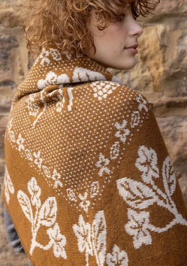 Geblümtes Stricktuch „Hildur“ aus Wolle - messing-melange