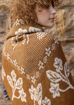 Geblümtes Stricktuch „Hildur“ aus Wolle - messing-melange