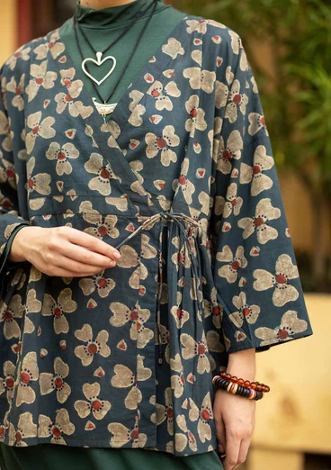 Omslagsbluse «Bloom» i økologisk bomull - mørk indigo