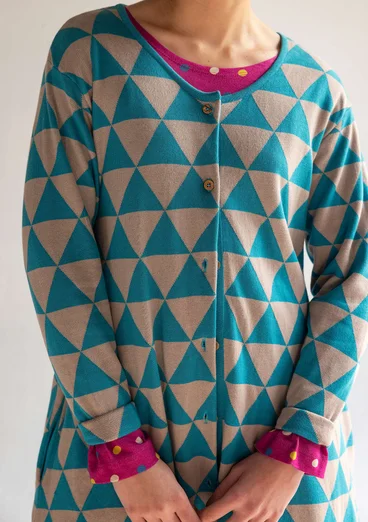 Gemusterte Strickjacke „Zigzag“ aus Bio-Baumwolle - türkis