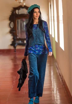 Organic cotton/elastane corduroy trousers - Pacific blue