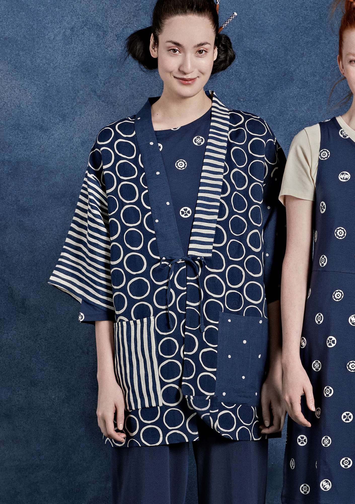  Kimono «Matsumoto» i lin/bomull indigo/ubleket thumbnail
