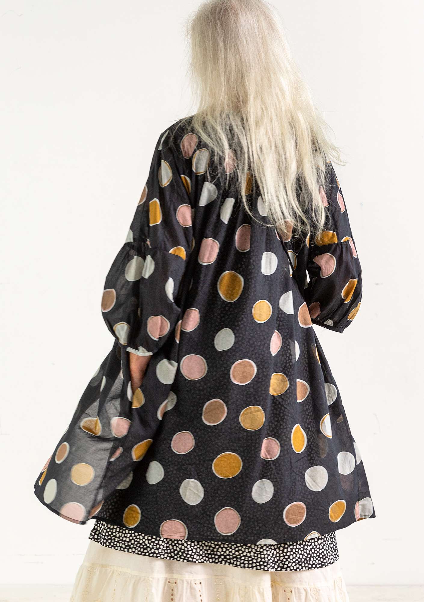 “Billie” organic/recycled cotton dress black/patterned thumbnail