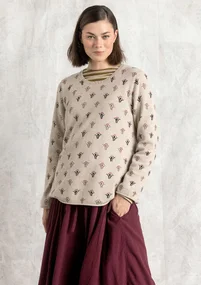 “Tove” organic/recycled cotton favourite sweater - dark natural melange/patterned