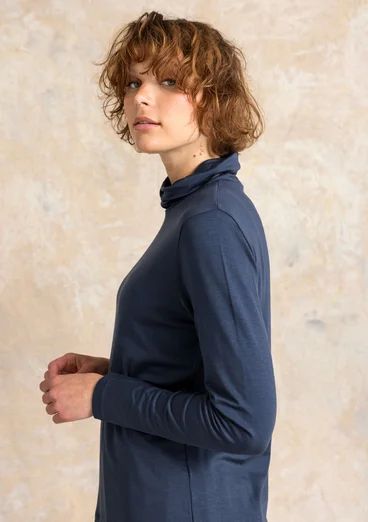 Long-sleeve, lyocell/elastane jersey polo-neck top - ink blue