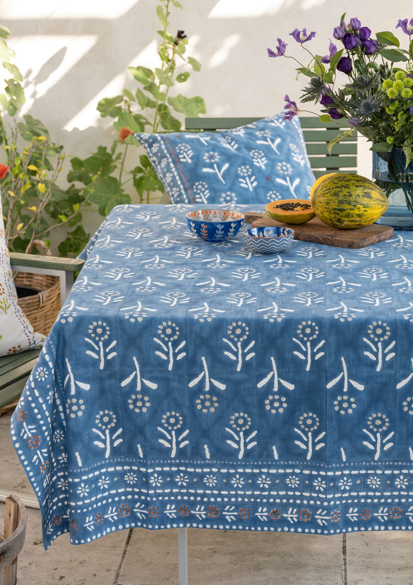 “Chai” organic cotton tablecloth indigo thumbnail