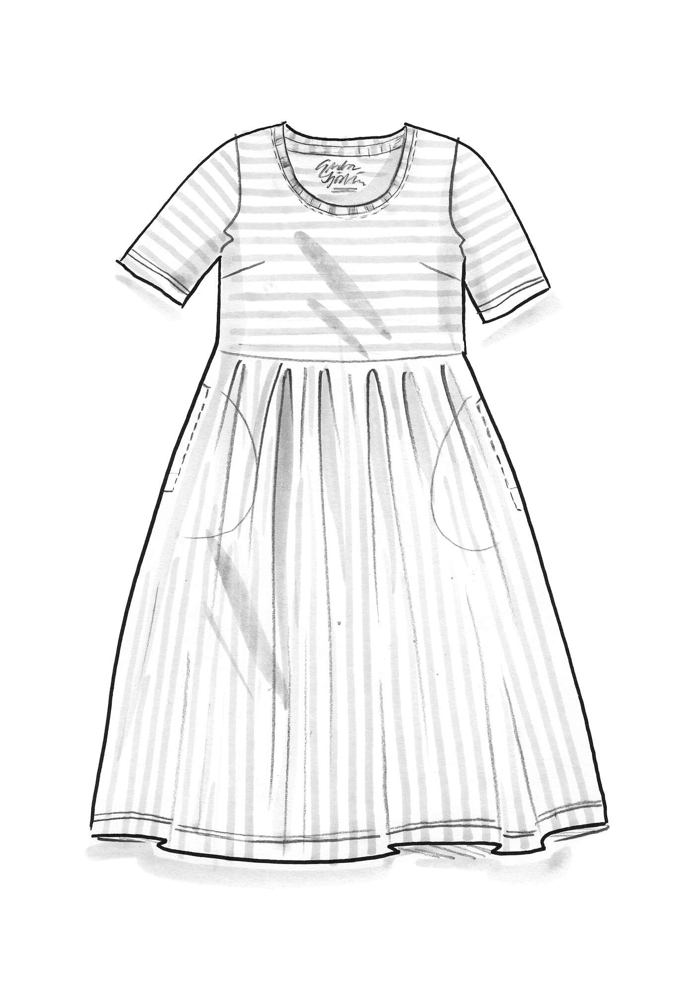 Gestreepte tricot jurk van biologisch katoen ongebleekt/lichtaardappel