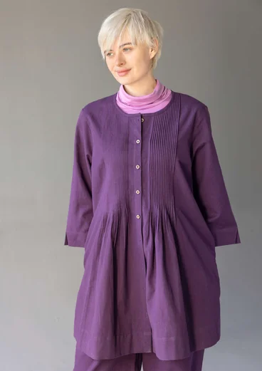 Cotton/linen smock blouse with pintucks - storm purple