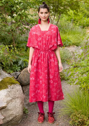 Vævet kjole "Kusama" i økologisk bomuld/genbrugsbomuld - kirsebær