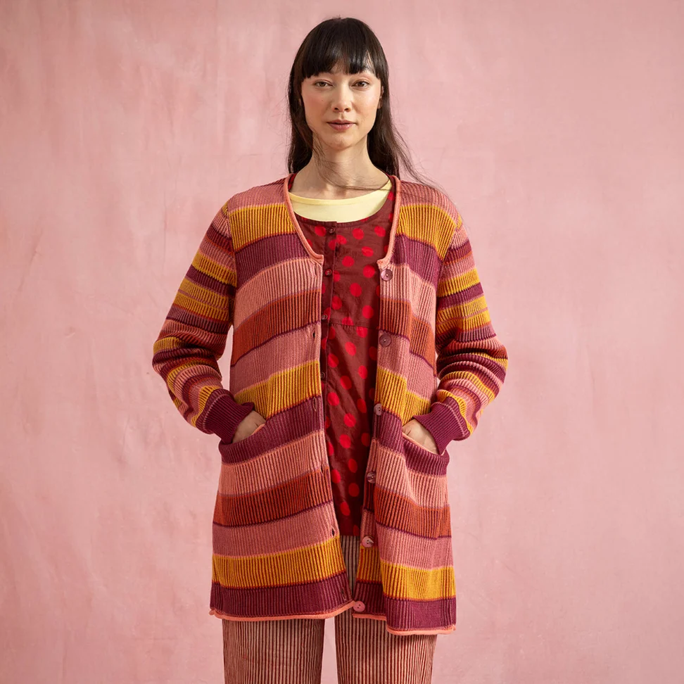 Långkofta "Andromeda" i ekologisk/återvunnen bomull - rabarber