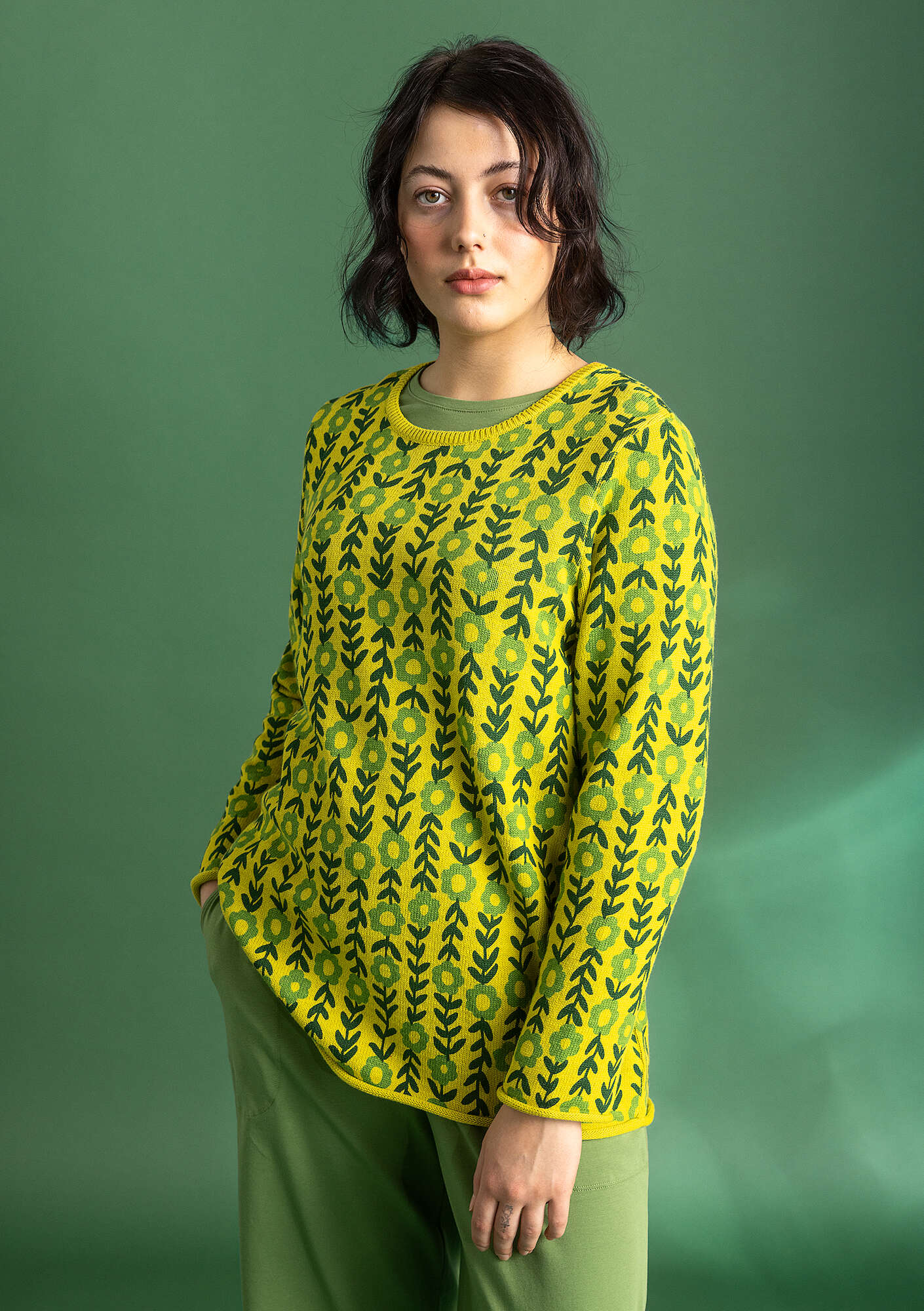 Jasmine sweater lime green/patterned