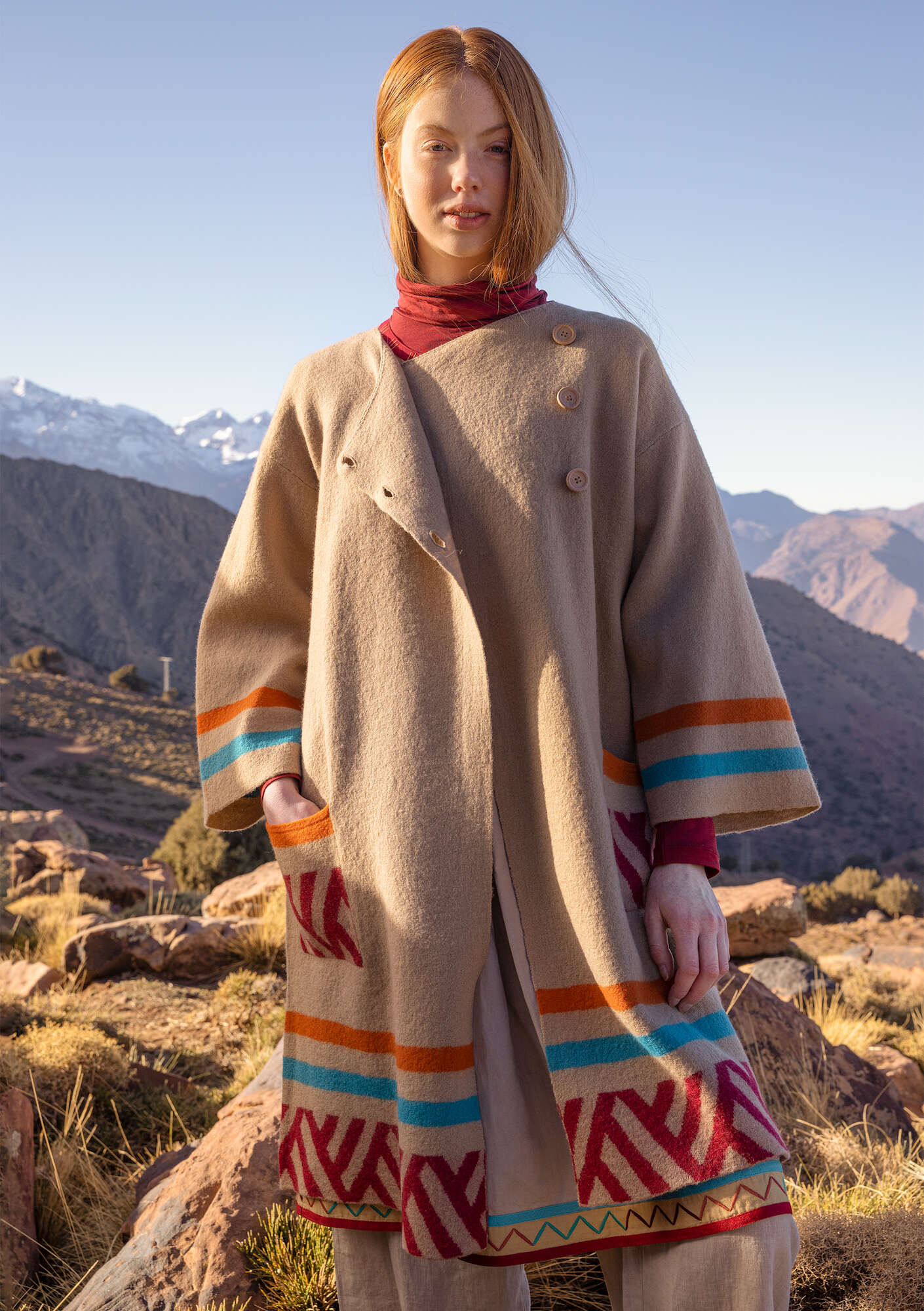 “Horizon” knitted coat crafted from felted organic wool oatmeal thumbnail