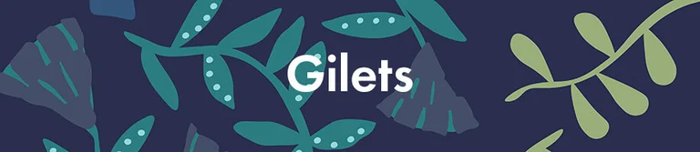 Un motif bleu avec le texte « Gilets » en blanc.