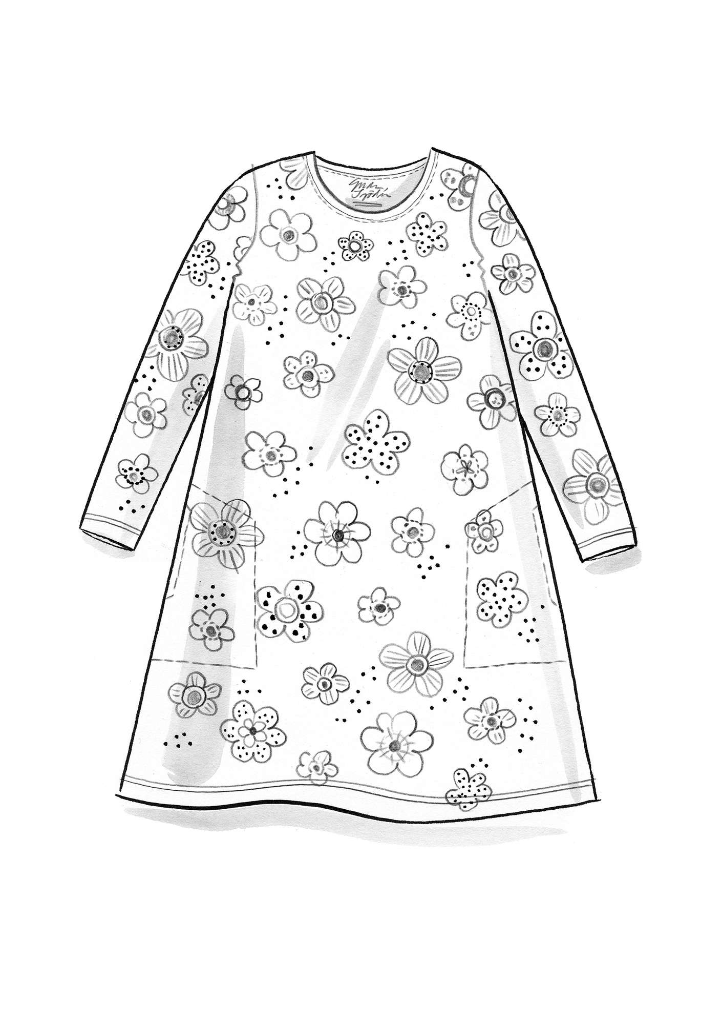 Tunique  Aria  en jersey de coton biologique/modal gris éléphant/motif