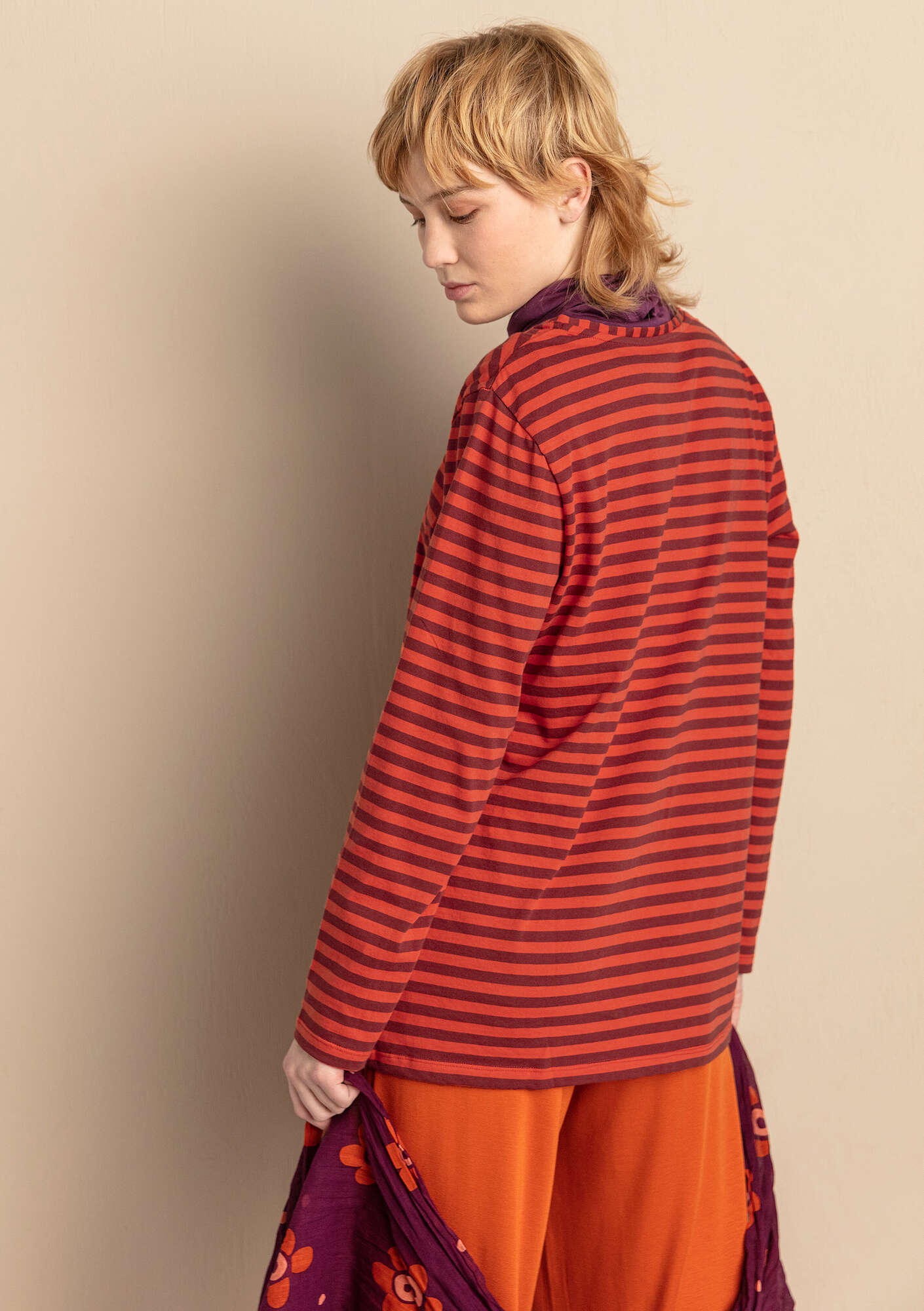 Organic cotton essential striped sweater chilli/agate red thumbnail