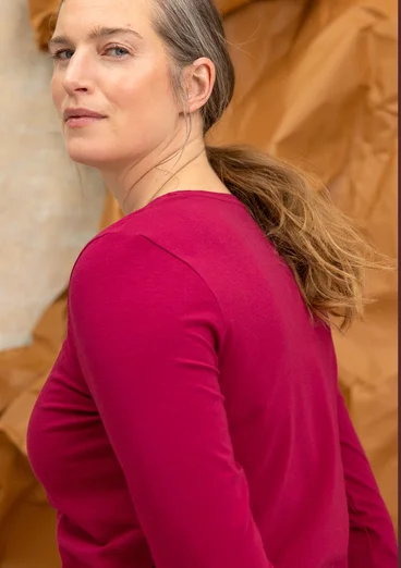 “Ebba” dotted/solid-colour cotton/elastane jersey top - red cabbage