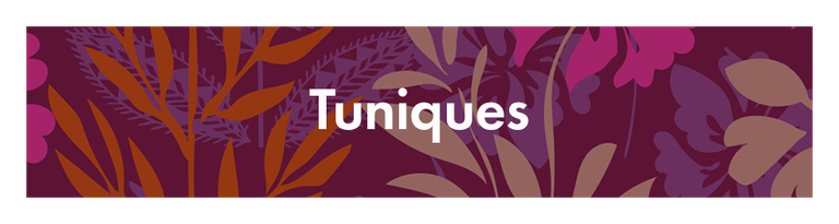 Un motif violet avec le texte « Tuniques » en blanc. 