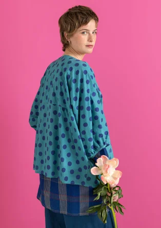 Geweven blouse "Tindra" van biologisch katoen - teal/dessin